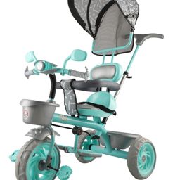 JoyRide Tiny Trekker Tricycle for Kids 1.5 to 5 Years with Reversible Seat,Parental  Push Handle, Foldable Canopy Storage Baskets |Plug & Play Trikes for Girls Boys Mystic Green-5