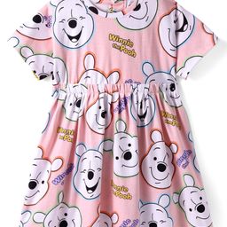 Babyhug Disney Cotton Knit Half Sleeves Winnie The Pooh Printed Frock - Pink-image-72