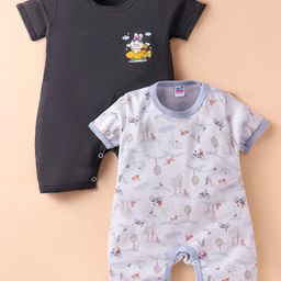 Ben Benny 100% Cotton Knit Half Sleeves Rompers with Animal Print Pack of 2 - Black & White-image-12