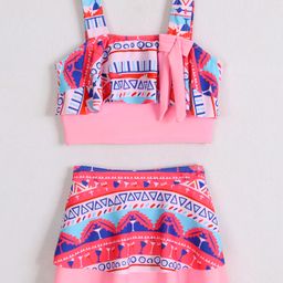 Mark & Mia Sleeveless Two Piece Swimsuit with Tropical Theme - Pink-image-41