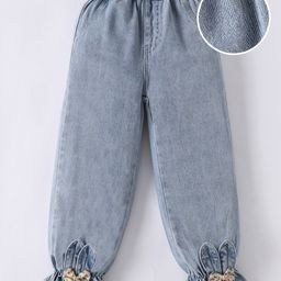 Mark & Mia Full Length Washed Denim Jeans With Ear & Bow Applique - Blue-image-87