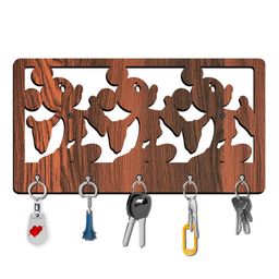 Olive Tree Key Hanger | Key Holder for Home | Key Chain Holders for Wall | Wall Mount Key Holder | Wall Stylish Key Stand (5 Hooks) - Brown with 3 Mickey Mouse-picture-7