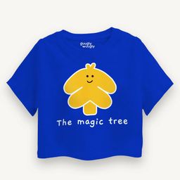 Guugly Wuugly Pure Combed Cotton Half Sleeves The Magic Tree Text Printed Skin Friendly Top - Classic Blue-image-70