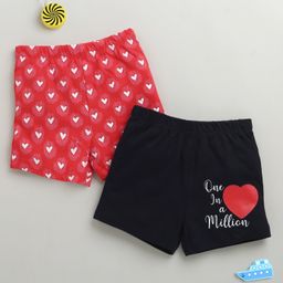 BUMZEE Cotton Pack Of 2 One In A Million Text & Hearts Printed Shorts - Navy Blue & Red-image-14