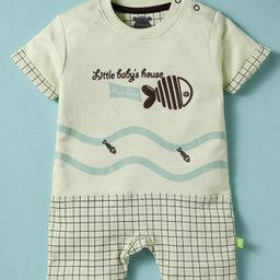 Mini Taurus Knitted Half Sleeves Rompers With Checks & Sea Life Print - Mint-image-94