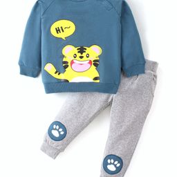 Mark & Mia Fleece Knit Raglan Full Sleeves Winter Wear Sweatshirt & Pant Set With Animal Graphics - Multi Color-image-59
