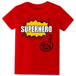 KAVEE Pure Cotton Half Sleeves Superhero My Dad Text Printed Bio Washed Tee - Red-picture-25