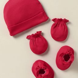 Ben Benny Interlock Knit Solid Color Cap Mittens And Booties Set Red - Diameter 10 cm-image-53