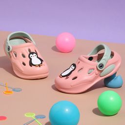 TRUFFLE COLLECTION Colour Blocked Perforated Clogs With Penguin Charms - Pink & Green-10