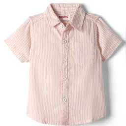 Babyhug Cotton Woven Half Sleeves Striped Shirt - Peach-picture-9