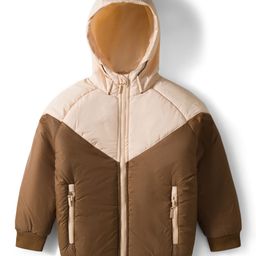 Pine Kids Woven Full Raglan Sleeves Color Block Padded Hoodie - Beige & Tan-picture-25
