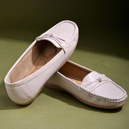 Shoetopia Knot Designed Slip On Loafers - Cream-image-72