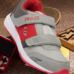 TRASE Colour Blocked Double Velcro Closure Sneakers - Grey & Red-image-96