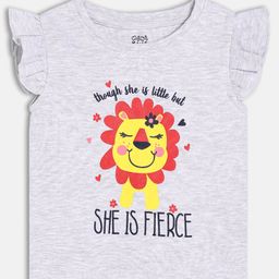 MINI KLUB Cotton Knit Frill Sleeves She Is Fierce Text Printed Top - Grey-image-43