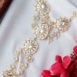 leshya Kundan Studded And Beaded Traditional Rajasthani Bridal Ring Bracelet-image-26