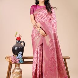 KALINI Woven Design Zari Banarasi Saree with Blouse Piece-picture-6