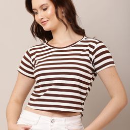 Mast & Harbour Striped Cropped Slim Fit T-shirt-image-75