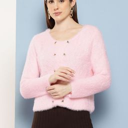 Chemistry Boucle Woollen Cardigan with Fuzzy Detail-image-95