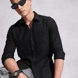 WROGN Opaque Self Design Textured Pure Cotton Casual Shirt-image-93