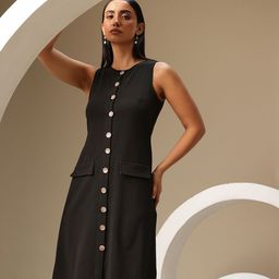 Chemistry Shirt Style Midi Dress with Faux Pockets-image-50