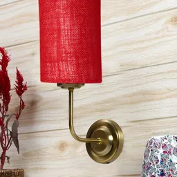 Aura Maroon & Gold-Toned Traditional Cylinder Shaped Wall Lamp-image-97