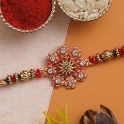 Nutts Stone Studded Rakhi With Pooja Plate Roli Chawal & Rakhi Gifts Set-image-67