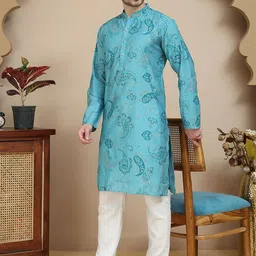 Jompers Paisley Printed Mandarin Collar Straight Kurta With Pyjamas-image-81
