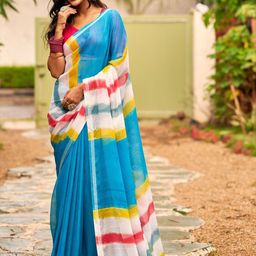DIVASTRI Striped Poly Chiffon Saree-image-51
