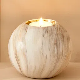 Home Centre Gold-Toned & Off White Textured Ceramic Candle Holder-28