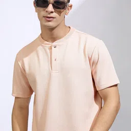 HIGHLANDER Men Henley Neck Textured Relaxed Fit Tshirt-image-7