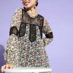 Antheaa Women Gorgeous Green Floral Lacework and Sheer Dress-image-96