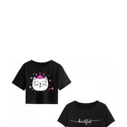 Girls Casual Cotton Blend Crop Top (Black, Pack of 2)-picture-42