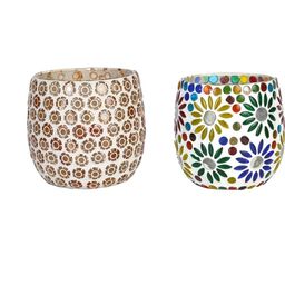Somil Vibrant Multicolor Glass Candle Holder Add A Touch Of Magic To Diwali, Parties & Candlelight Dinners, Size-8.5 X 8.5 X 9 Cm , 8.5 X 8.5 X 9 Cm Pack OF 2-image-3