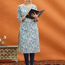COTTON CULTURE Floral Printed Notch Neck Straight Cotton Kurta-picture-56