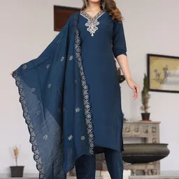 G4Girl Women Floral Embroidered Regular Sequinned Pure Silk Kurta with Trousers & With Dupatta-picture-14