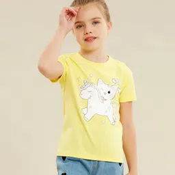 Kookie Kids Short Sleeves Top Unicorn Print - Light Yellow-picture-49