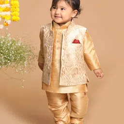 Vastramay Full Sleeves Silk Blend Solid Kurta & Pajama With Embroidered Jacket - Rose Gold-picture-47
