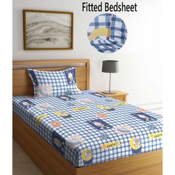 FABINALIV Kids Elastic Single Bedsheet with 1 Pillow Cover 210 TC Polycotton Cartoon  Blue-image-16