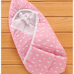 Babyhug Hooded Quilted Cotton Wrapper with Cloud Print- Pink-image-3