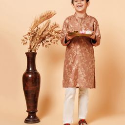 Piccolo Full Sleeves Floral Designed Kurta Pyjama Set - Brown-image-18