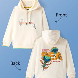 Pine Kids Cotton Knit Full Sleeves Hooded Sweatshirt with Front Back Jellyfish Print & Kangaroo Pockets - Off White-image-69
