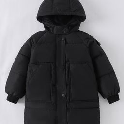 Kookie Kids Full Raglan Sleeves Padded Hooded Jacket with Solid Colour - Black-image-87