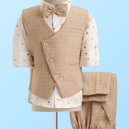 Robo Fry Woven Full Sleeves Printed 3 Piece Party Suit With Bow - Tan-image-43