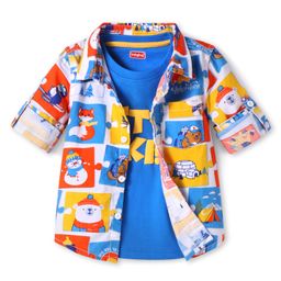 Babyhug Cotton Woven Full Sleeves Adventure Theme Shirt With T-Shirt - Blue-image-15