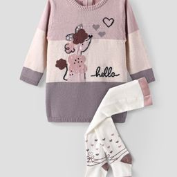 ToffyHouse Cotton Knit Raglan Sleeves Frock & Legging with Animal Print - Cream-image-58