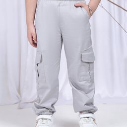 NEUDIS Cotton Pockets Detailed Solid Cargo Pants - Grey-image-78