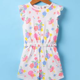 ToffyHouse Single Jersey Knit Frill Sleeves Floral Printed Jumpsuit - Offwhite-image-60