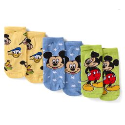 Cute Walk By Babyhug Disney Ankle Length Anti-Bacterial Socks With Mickey Mouse Graphics Pack Of 3 - Yellow Green & Blue-image-85