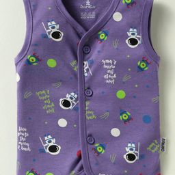 Child World Interlock Knit Front Open Sleeveless Jhablas With Space Theme Print - Purple-picture-3