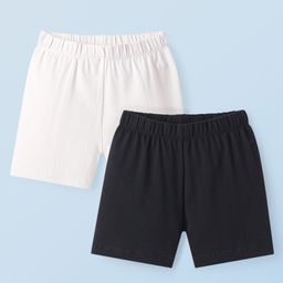 Honeyhap Premium Cotton Knit Mid Thigh Solid Cycling Shorts With Bio Finish Pack of 2 - Black & White-image-76